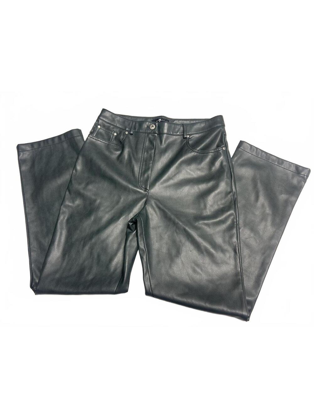7 For All Mankind Black Faux Leather Straight Leg Pants Womens Size M